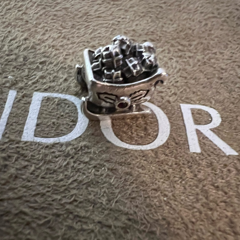 Pandora Santa's Sleigh Charm with Garnet Stones. Retired.